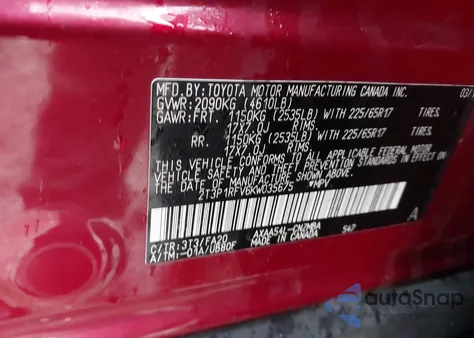 2019 Toyota Rav4 Xle from USA, damaged, VIN 2T3P1RFV6KW035675